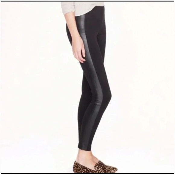 J.Crew Leather Tuxedo Stripe Pixie Black Pants Size 2 - Picture 1 of 7